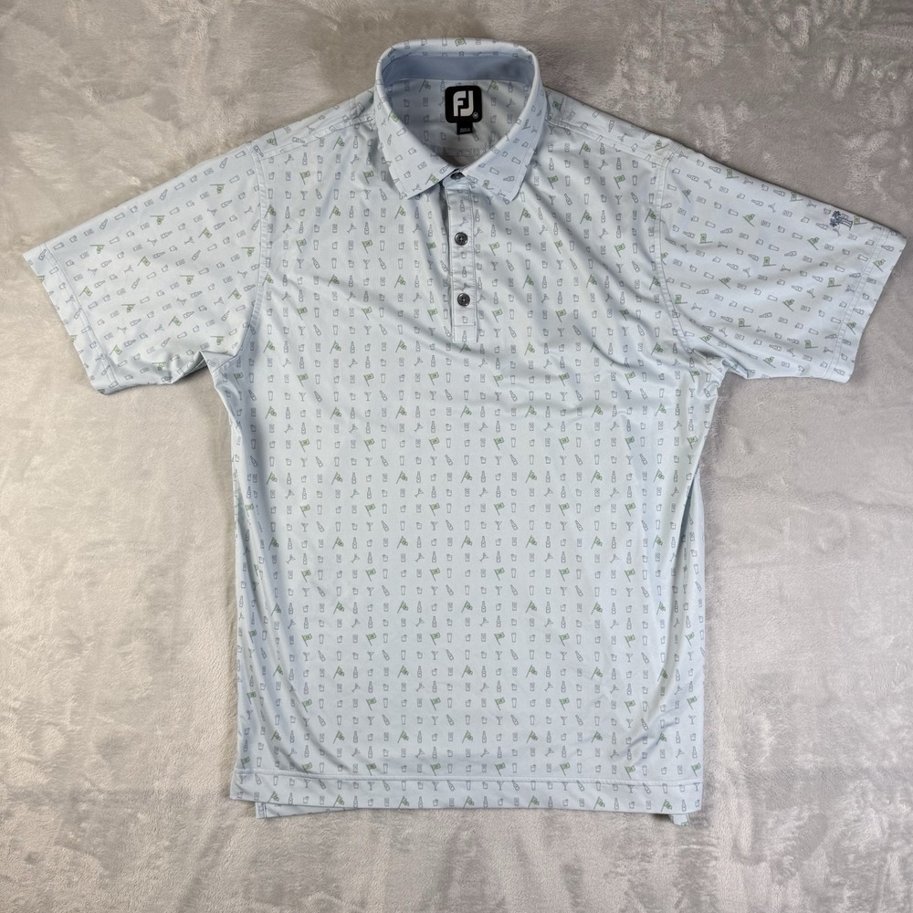 Footjoy 19th Hole Beverage Polo Men's Medium Blue Golf Athletic Button Up